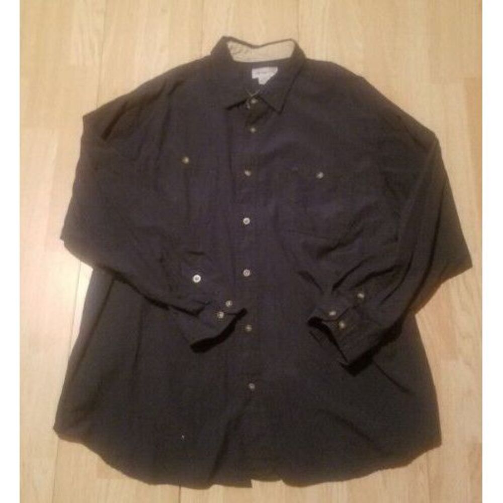 VTG Carhartt S207 Mens 3XL Cotton Button‎ Up Long Sleeve Shirt Navy Blue
